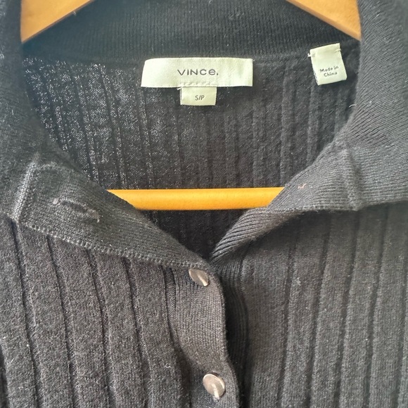 Vince Black Ribbed Button Down Shirt - Picture 2 of 3